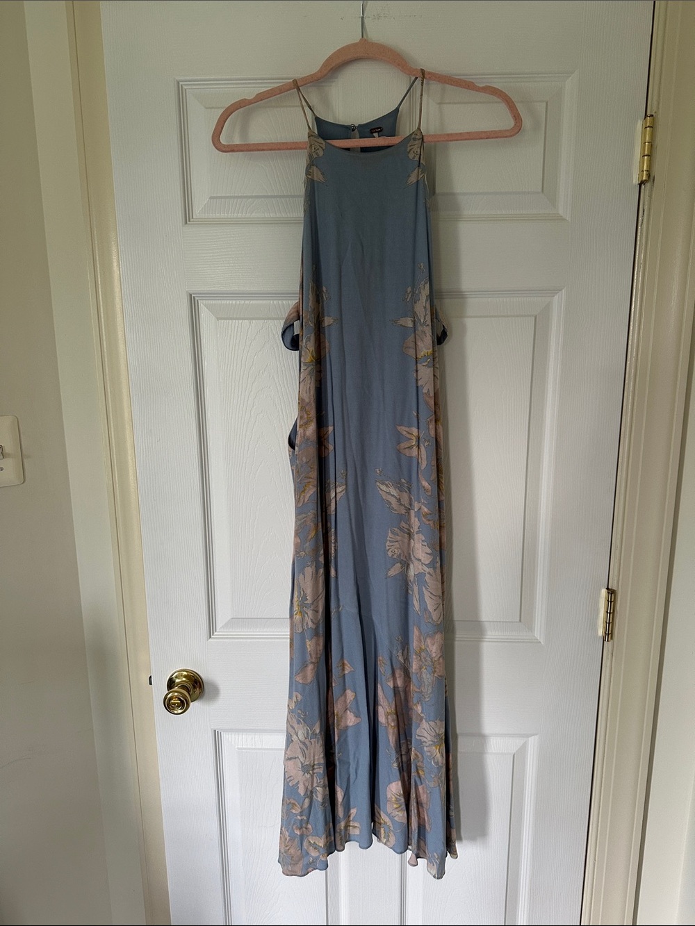 Free People Dusty Blue Floral Halter Maxi Dress